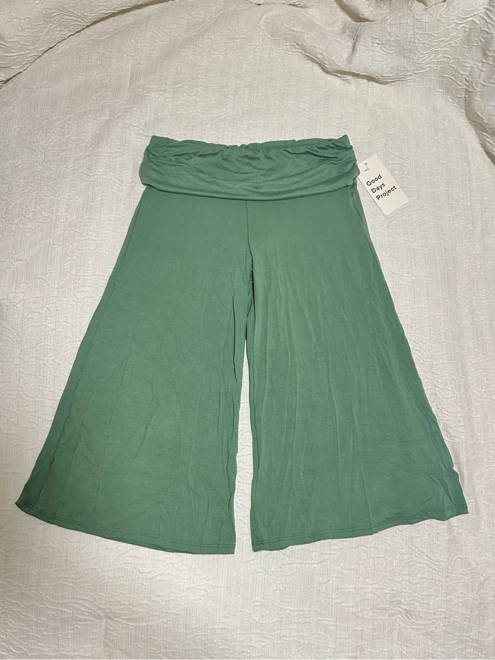 Sage green wide leg fold over legging capri gauchos